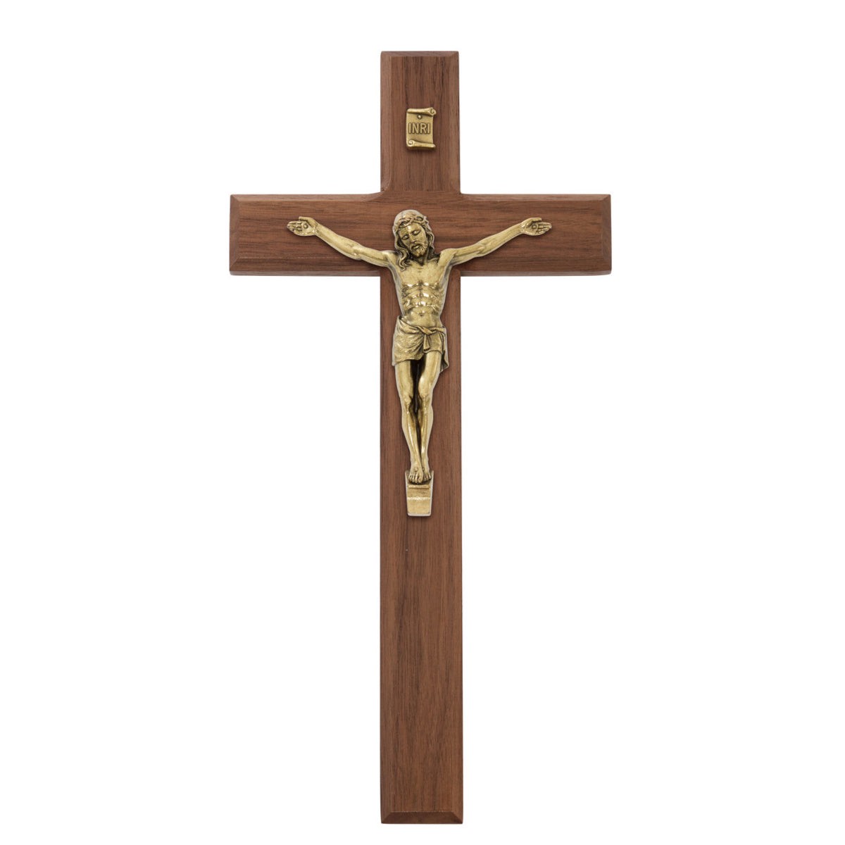 12" Walnut & Bronze Wall Crucifix