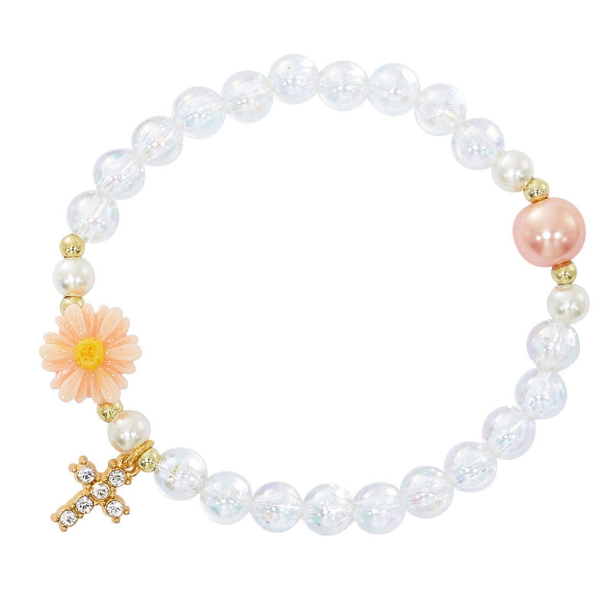 Crystal & Peach Flowers Stretch Bracelet