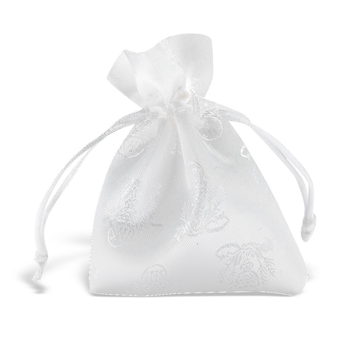 3 x 4 1/4 White Satin First Communion Embroidered Drawstring Keepsake Pouch