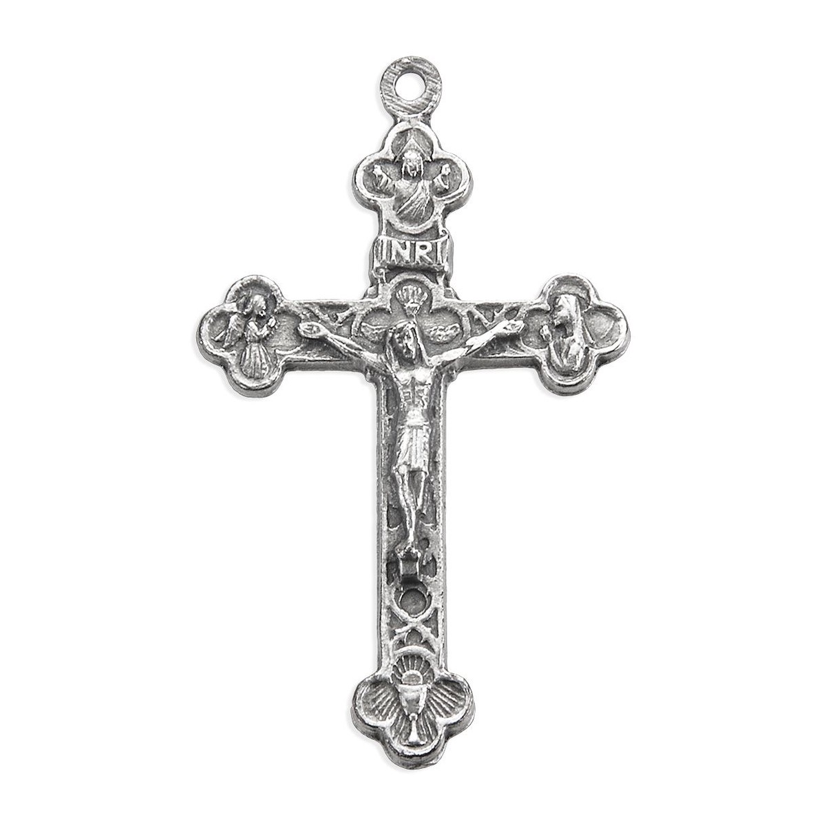 1 1/2 Antiqued Silver Oxidized Trinity, Angels & Eucharist Crucifix