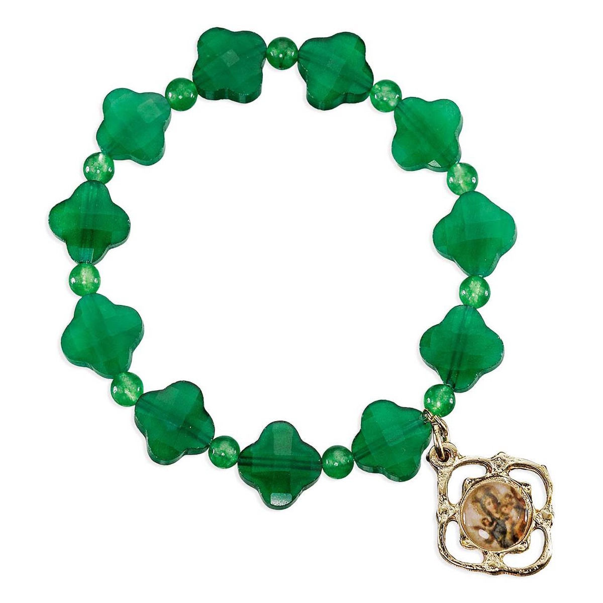 10mm Imperial Jasper Gemstone Cross Beads Bracelet 7 with Our Lady of Perpetual Help Gold Plated Epoxied Medal