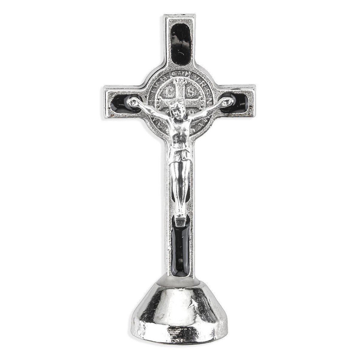 1-5/8 Black Epoxy Standing Benedictine Auto Crucifix with Saint Benedict Medal