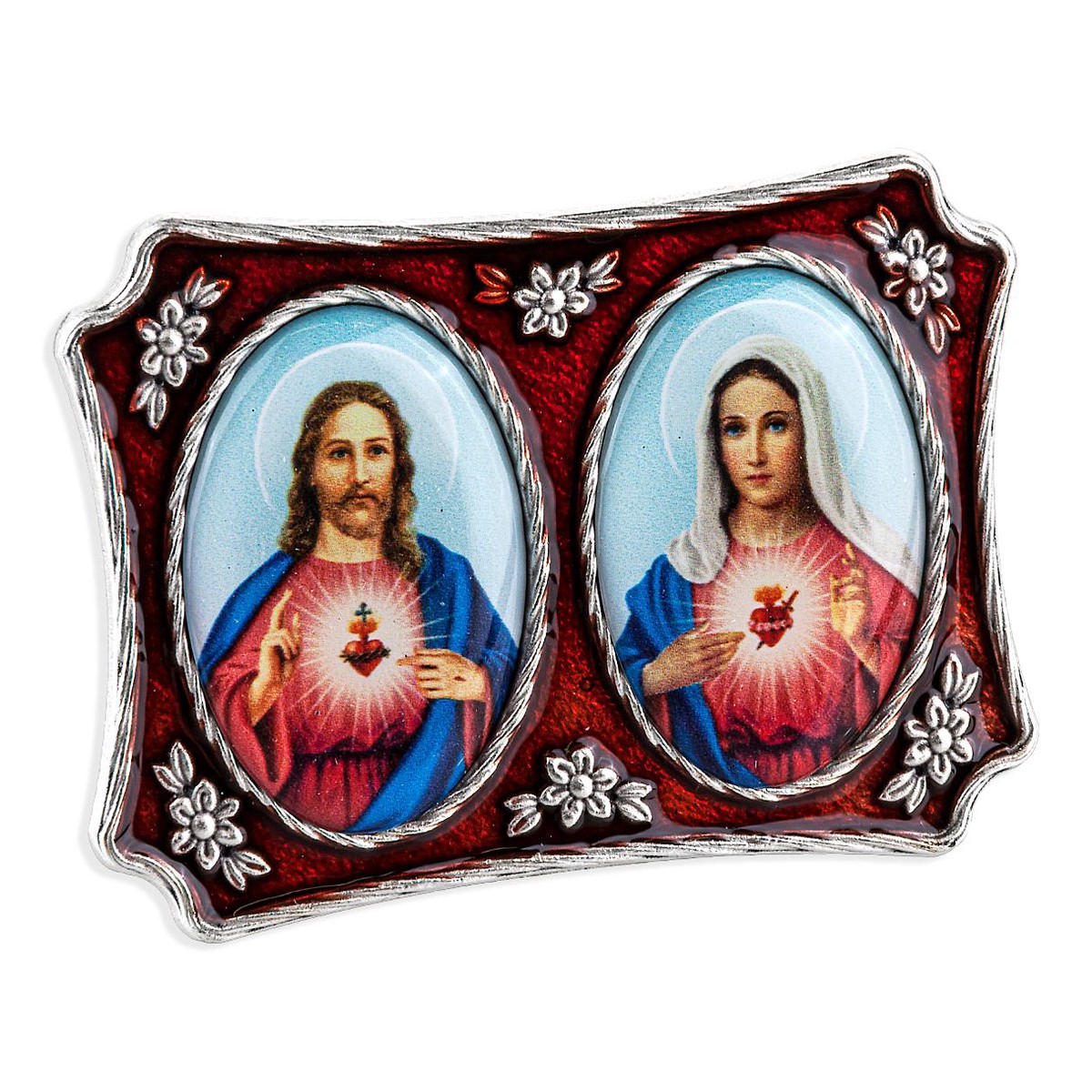 2 1/2 x 1 3/4 Standing Sacred Hearts Plaque with Ruby Epoxy