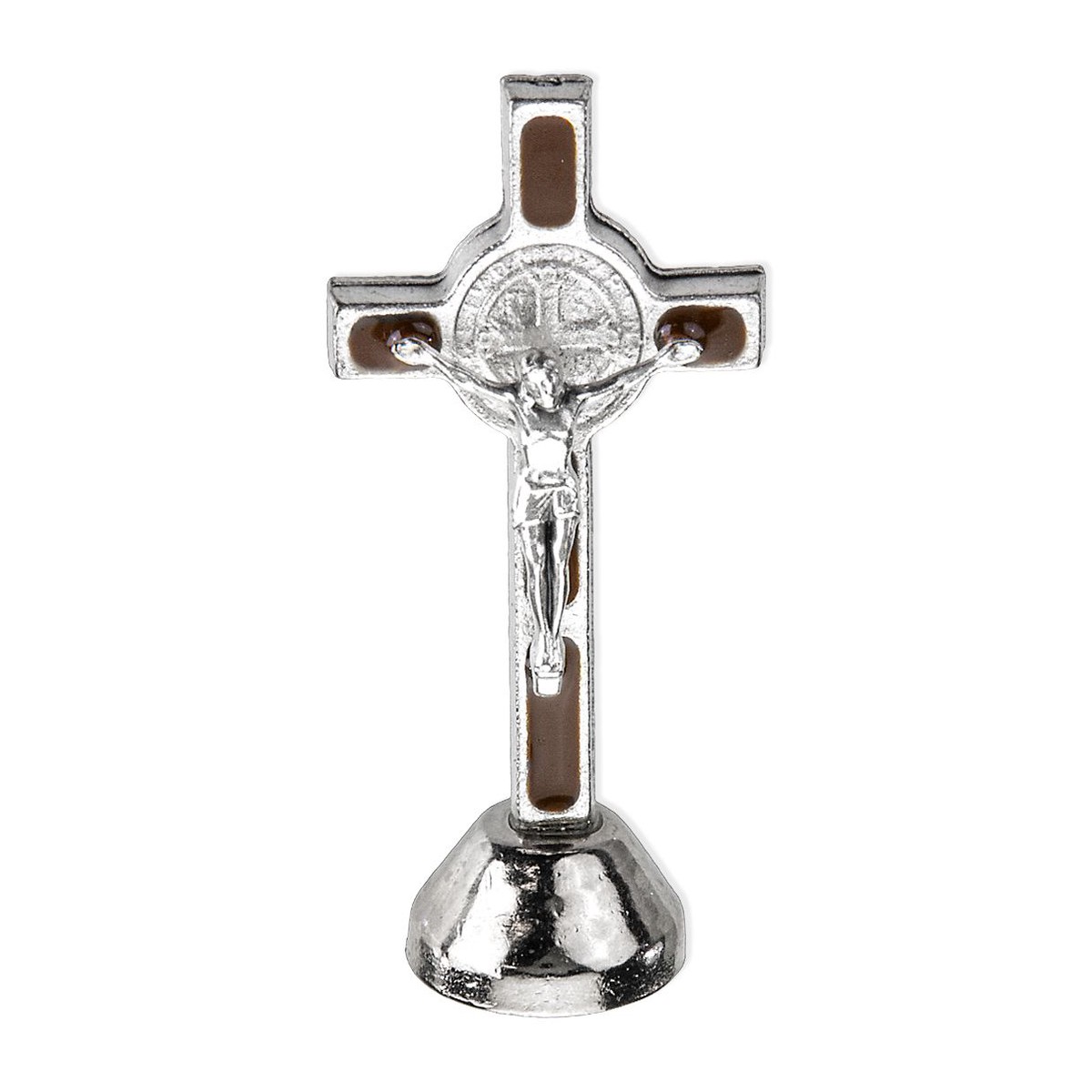 1 5/8 Brown Epoxied Saint Benedict Standing Auto Crucifix