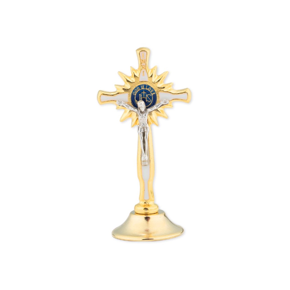 2 1/2 Standing Two Tone Crucifix with IHS Sunburst