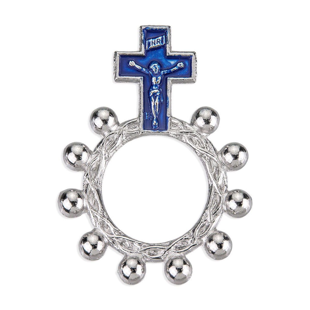 Blue Epoxied Crucifix Rosary Ring