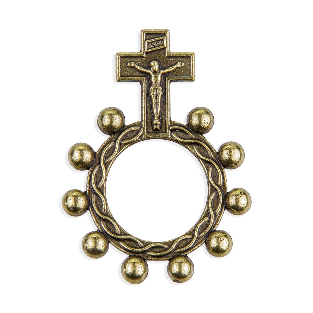 Bronze Tone Rosary Ring with Crucifix