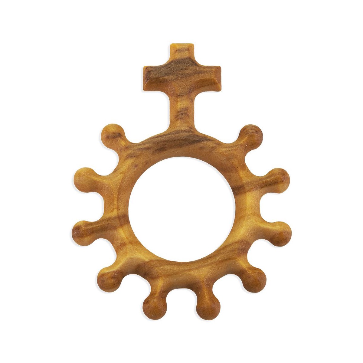 1 1/2 Olive Wood Finger Rosary Ring with Cross