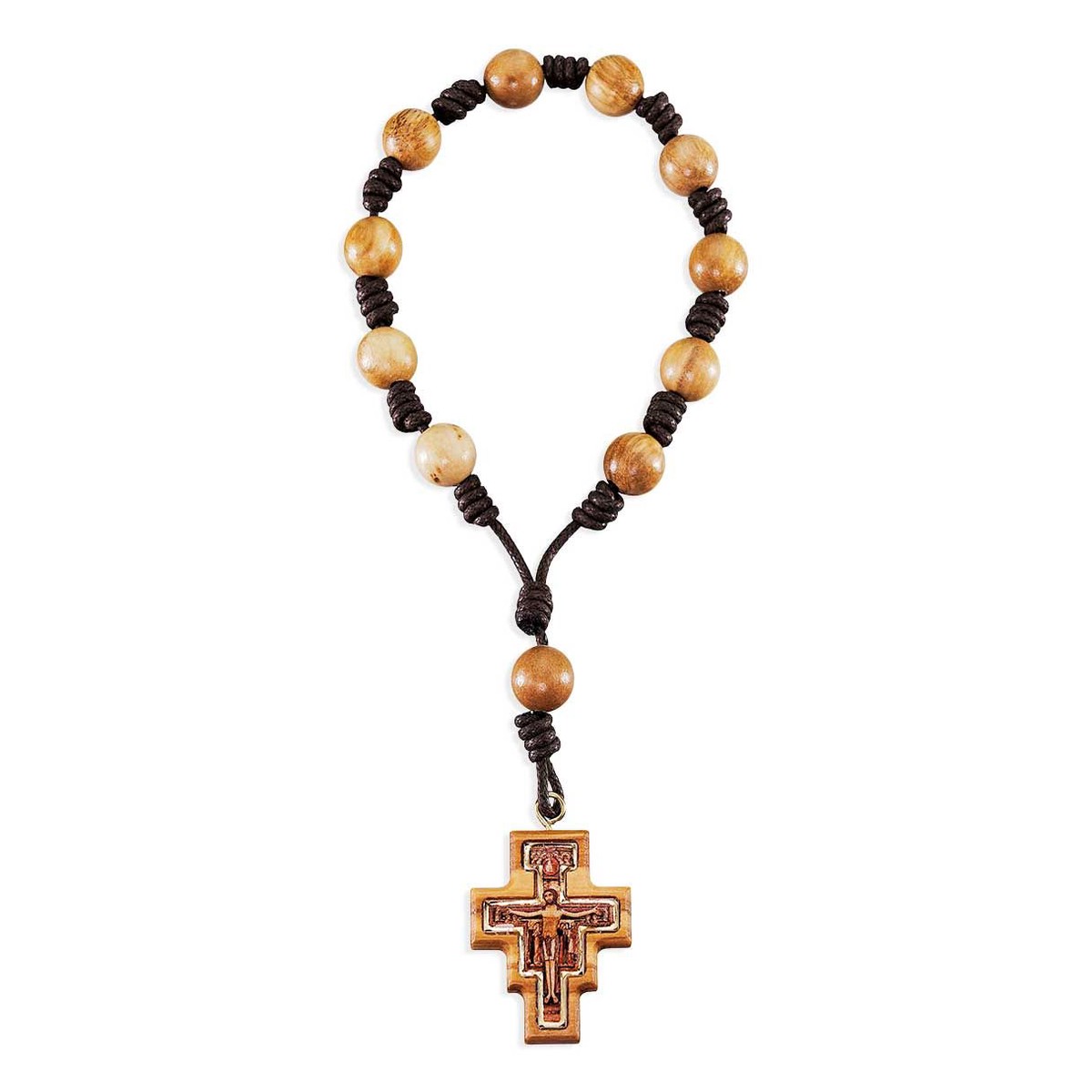 7 One Decade Rosary with 12mm Olive Wood Beads and San Damiano Cross